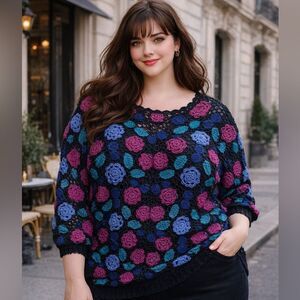 VICTORIA WOMAN Vintage Crochet Women’s Floral Top